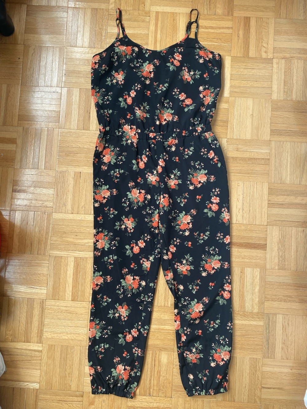 Jack by BB Dakota Black Jumpsuit with Coral Floral Print